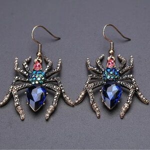 Silver Spider Dangle Earrings Whimsigoth Goth Witchy Edgy Grunge Halloween